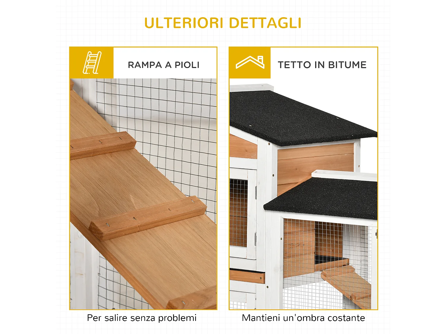 Conigliera a 2 livelli in legno con rete protettiva 157.4x53x99.5 cm