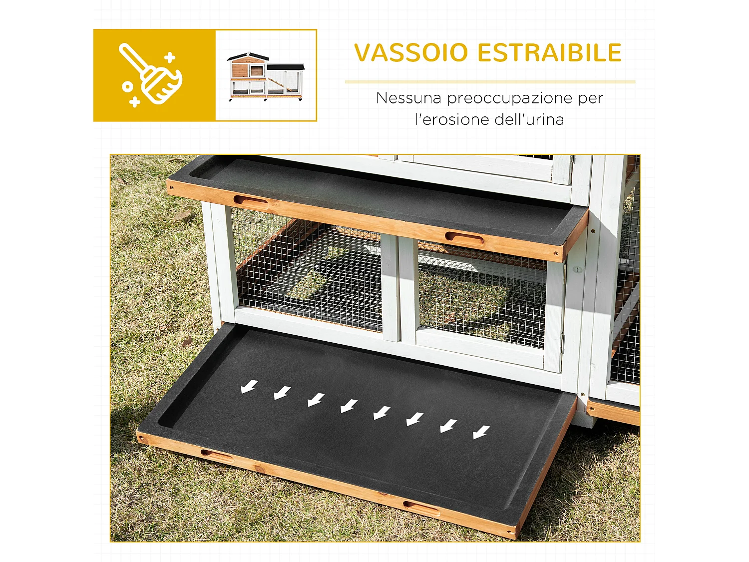 Conigliera a 2 livelli in legno con rete protettiva 157.4x53x99.5 cm