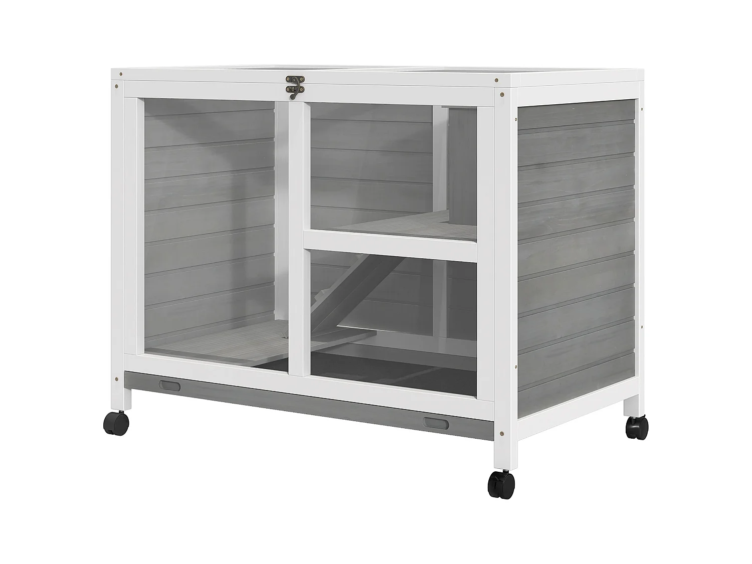 Conigliera in legno 2 piani con casetta rampa e vassoio estraibile