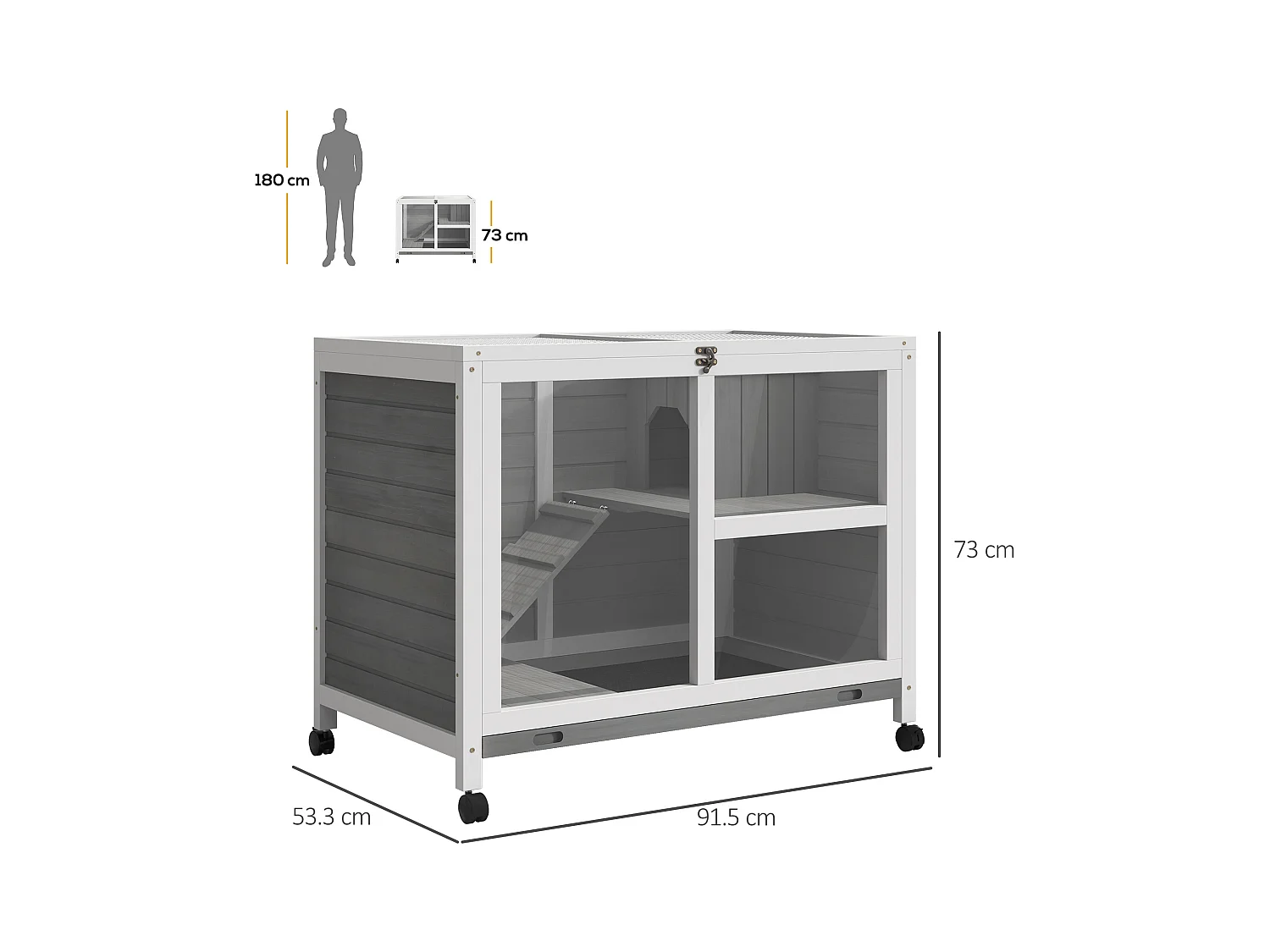 Conigliera in legno 2 piani con casetta rampa e vassoio estraibile