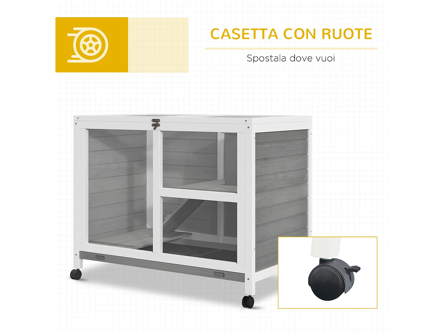 Conigliera in legno 2 piani con casetta rampa e vassoio estraibile