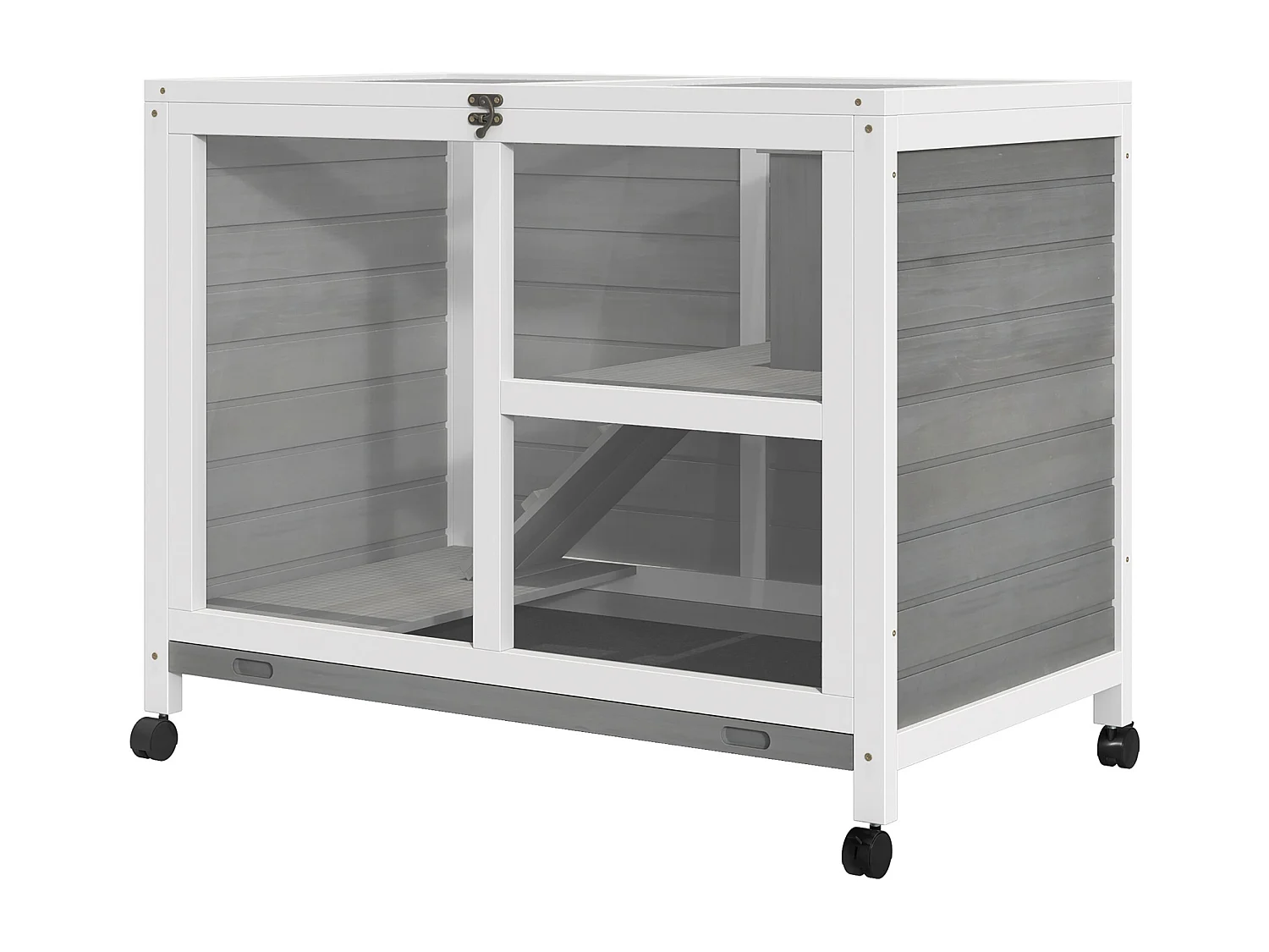 Conigliera in legno 2 piani con casetta rampa e vassoio estraibile