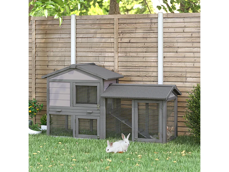 Conigliera in legno da esterno casetta con tetto e recinto