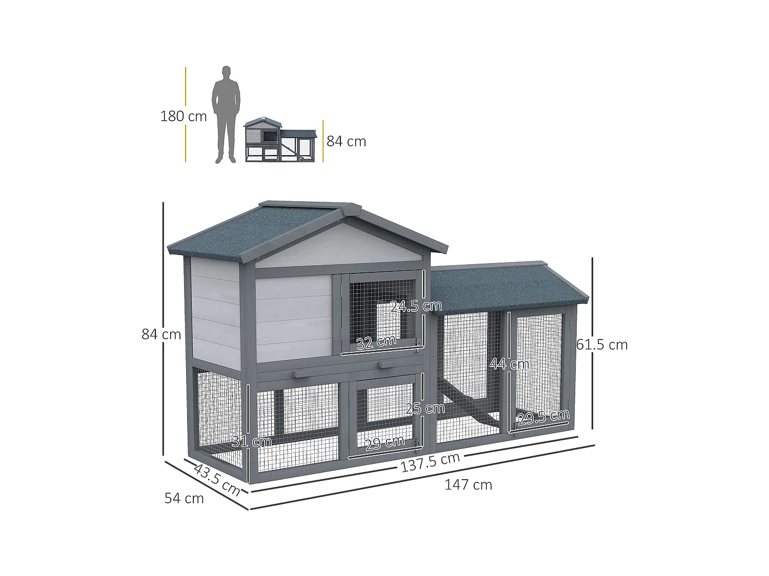 Conigliera in legno da esterno casetta con tetto e recinto