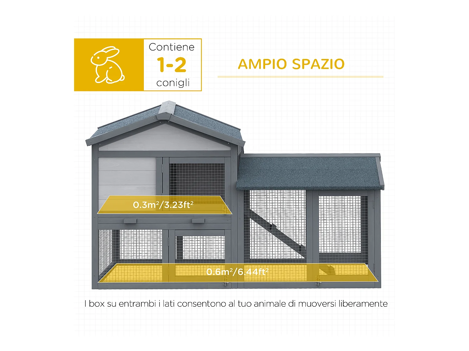 Conigliera in legno da esterno casetta con tetto e recinto