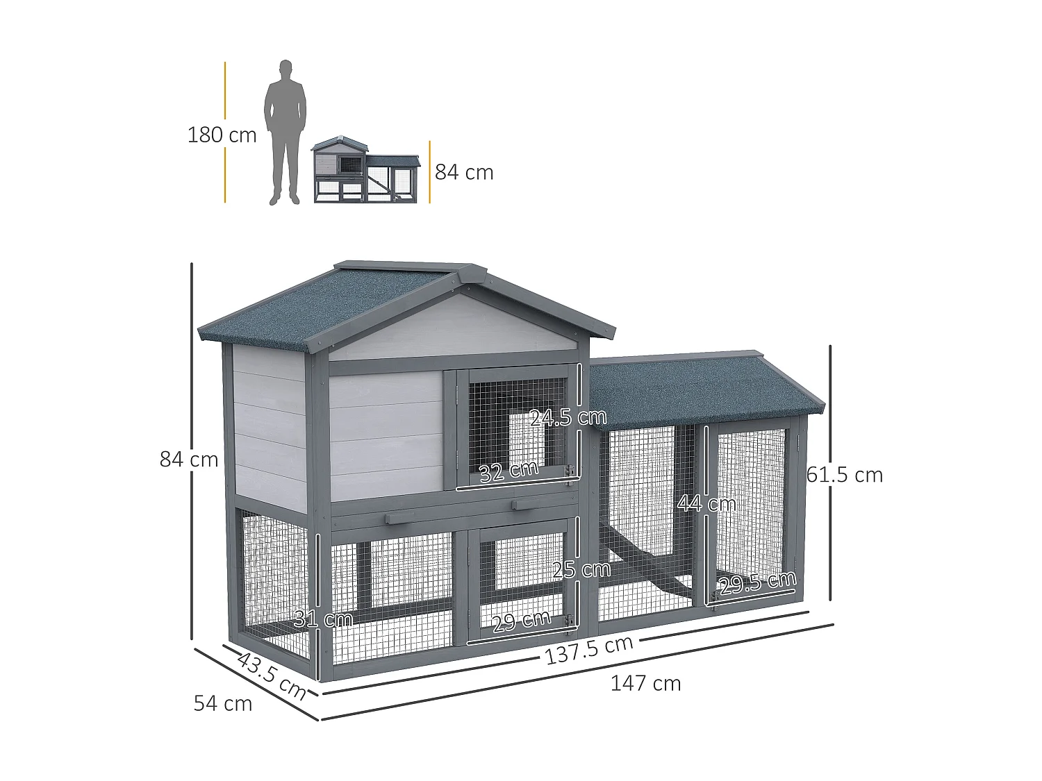 Conigliera in legno da esterno casetta con tetto e recinto
