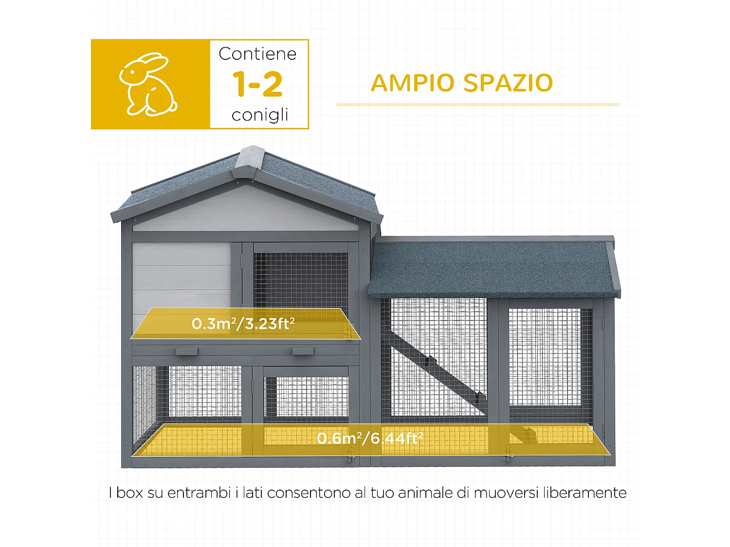 Conigliera in legno da esterno casetta con tetto e recinto