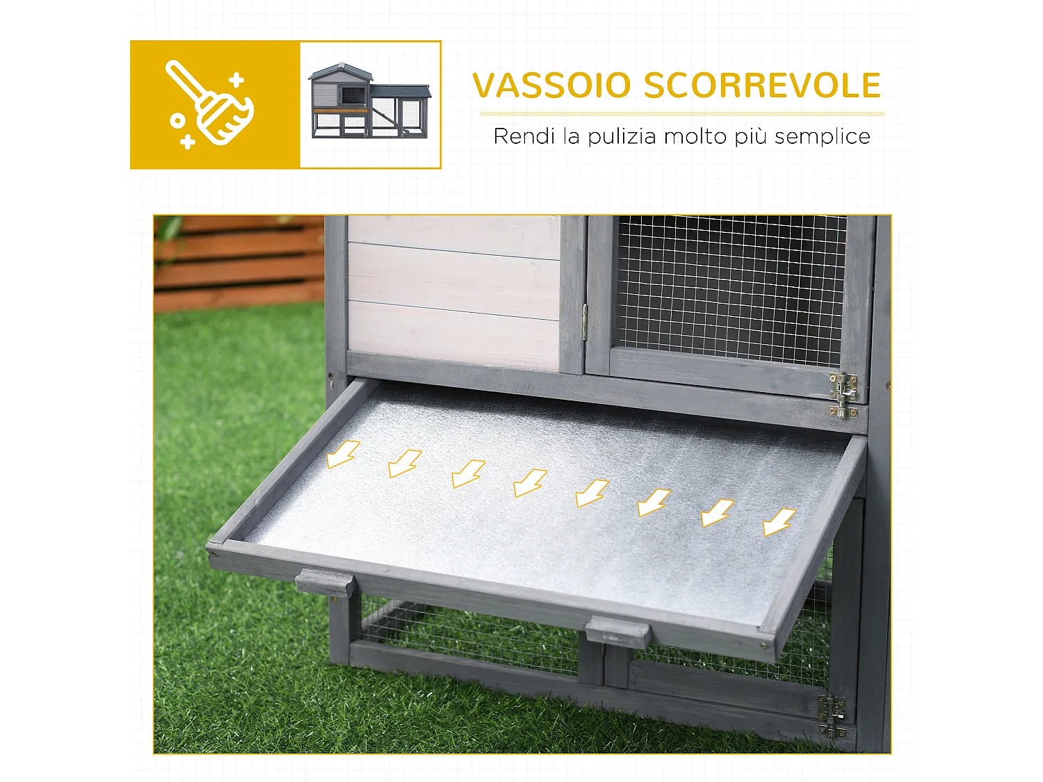 Conigliera in legno da esterno casetta con tetto e recinto