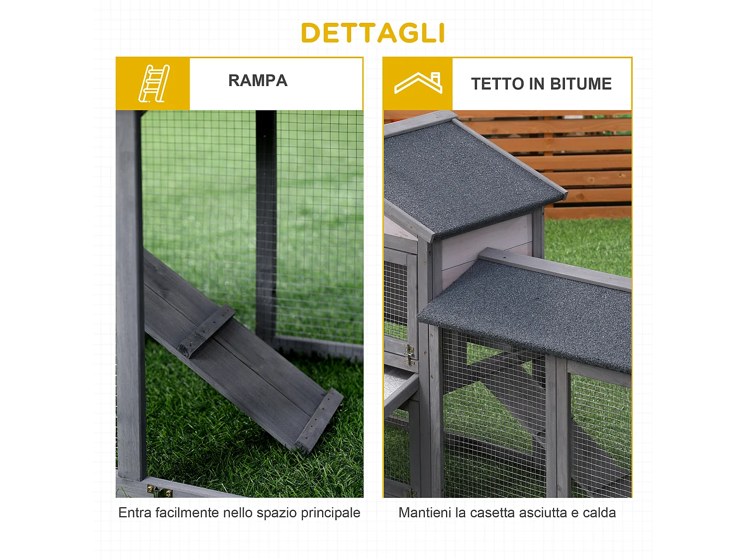 Conigliera in legno da esterno casetta con tetto e recinto