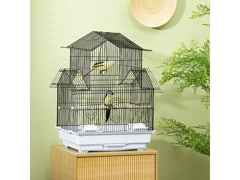 Gabbia per uccelli con maniglia e vassoio estraibile bianco