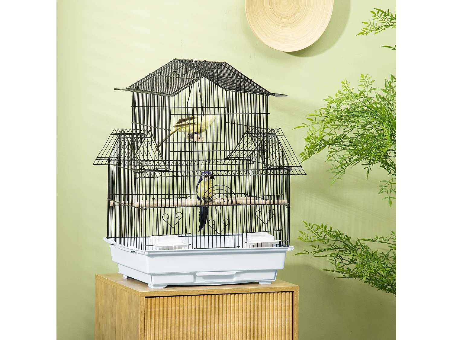Gabbia per uccelli con maniglia e vassoio estraibile bianco