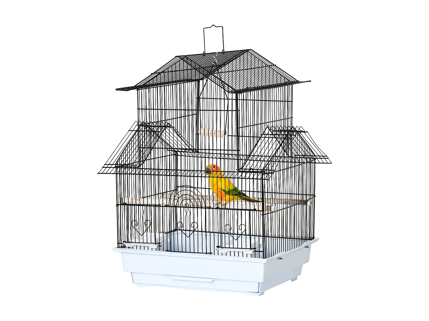 Gabbia per uccelli con maniglia e vassoio estraibile bianco