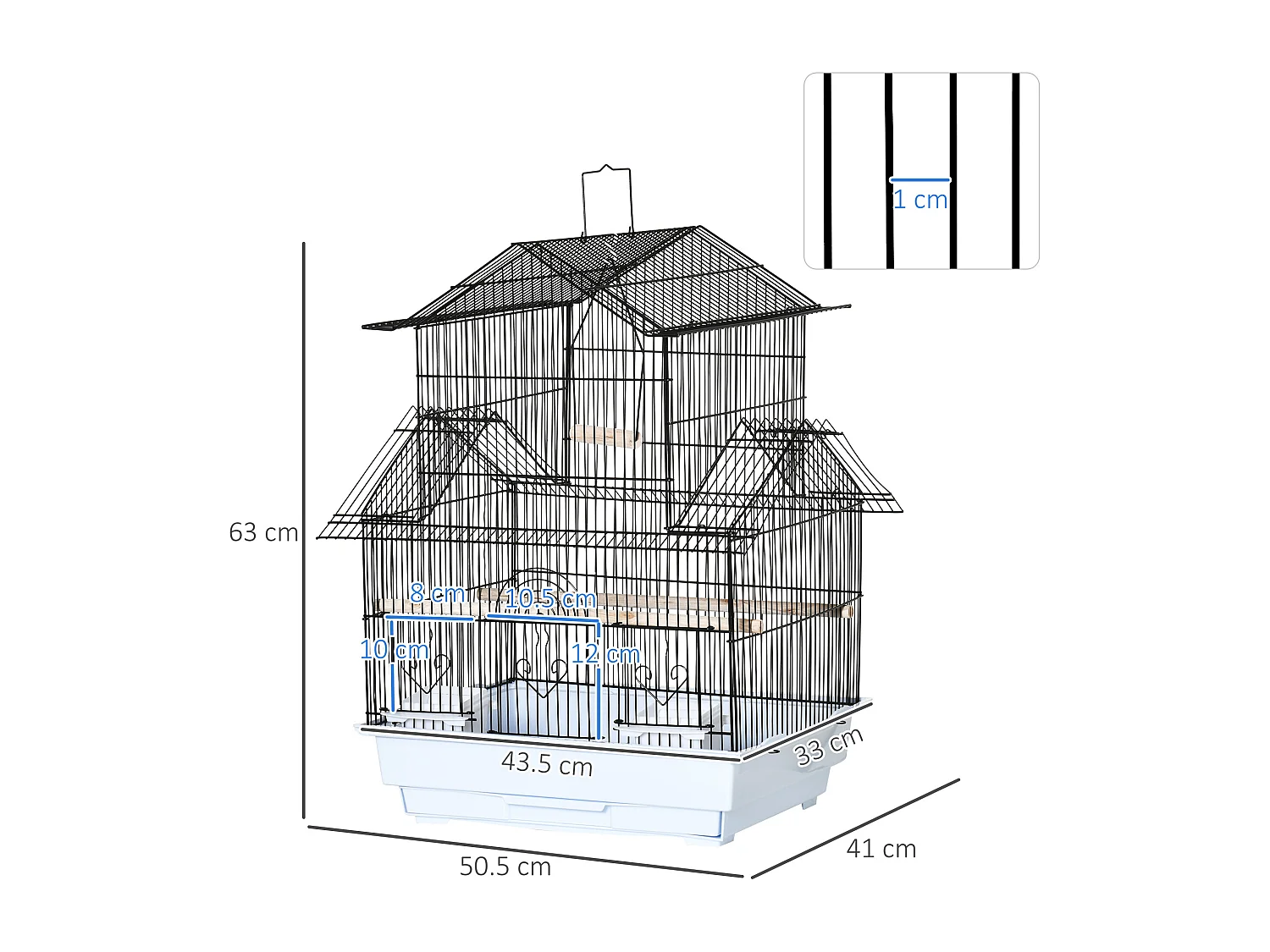 Gabbia per uccelli con maniglia e vassoio estraibile bianco