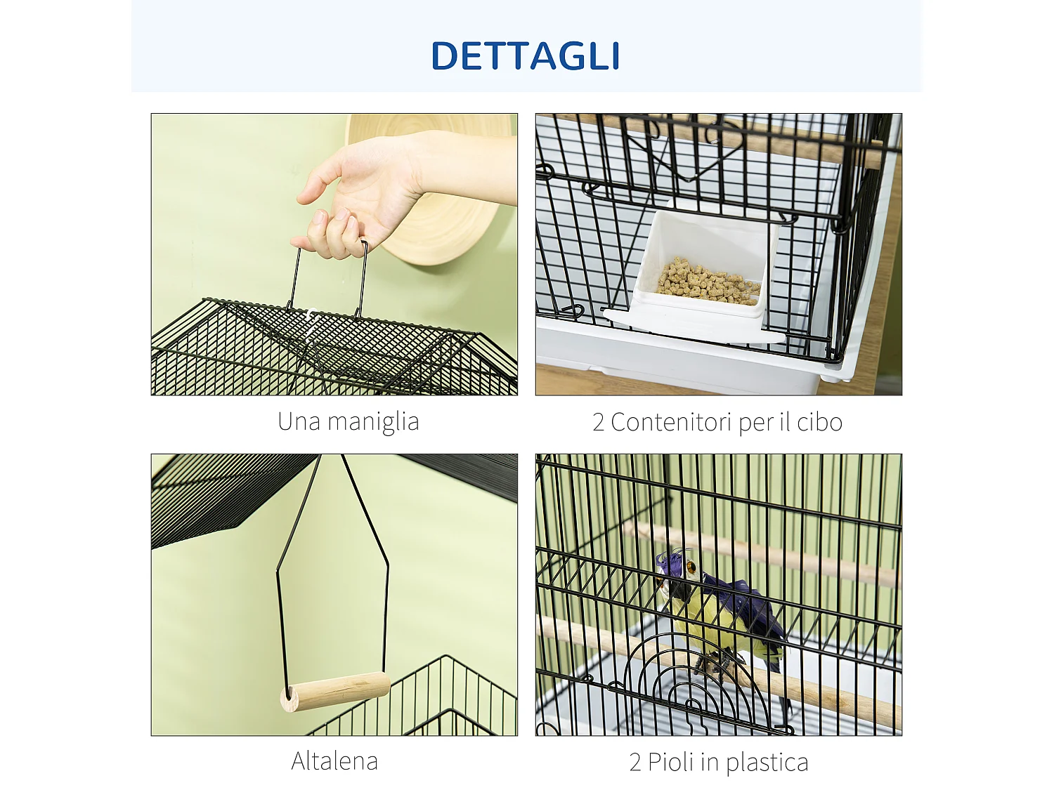 Gabbia per uccelli con maniglia e vassoio estraibile bianco