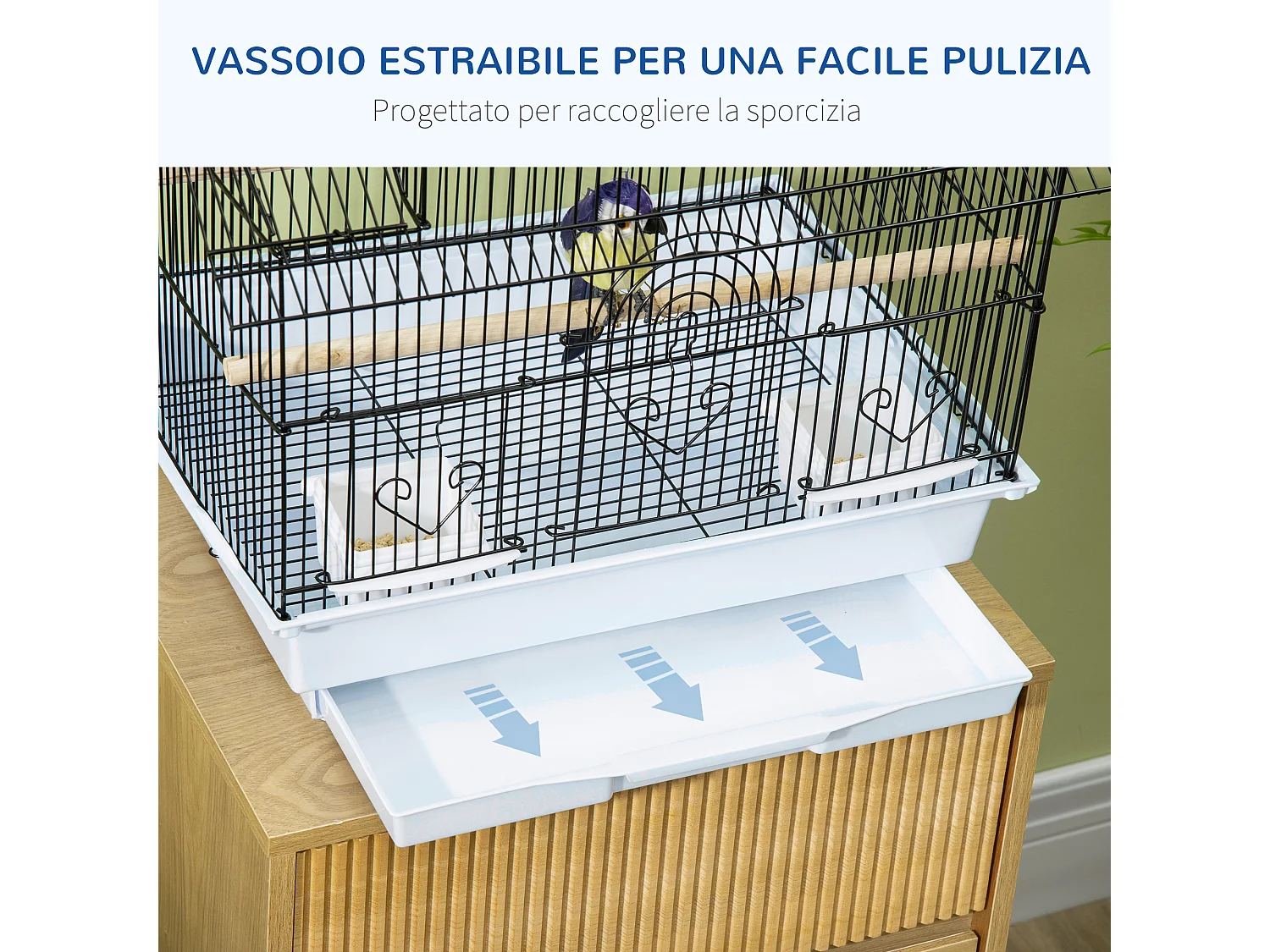 Gabbia per uccelli con maniglia e vassoio estraibile bianco