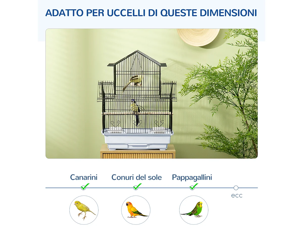 Gabbia per uccelli con maniglia e vassoio estraibile bianco