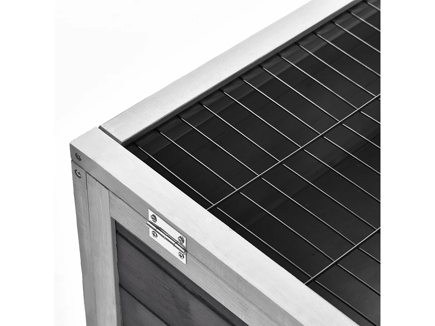 Conigliera in legno con 4 ruote, casetta per conigli e rampa grigio