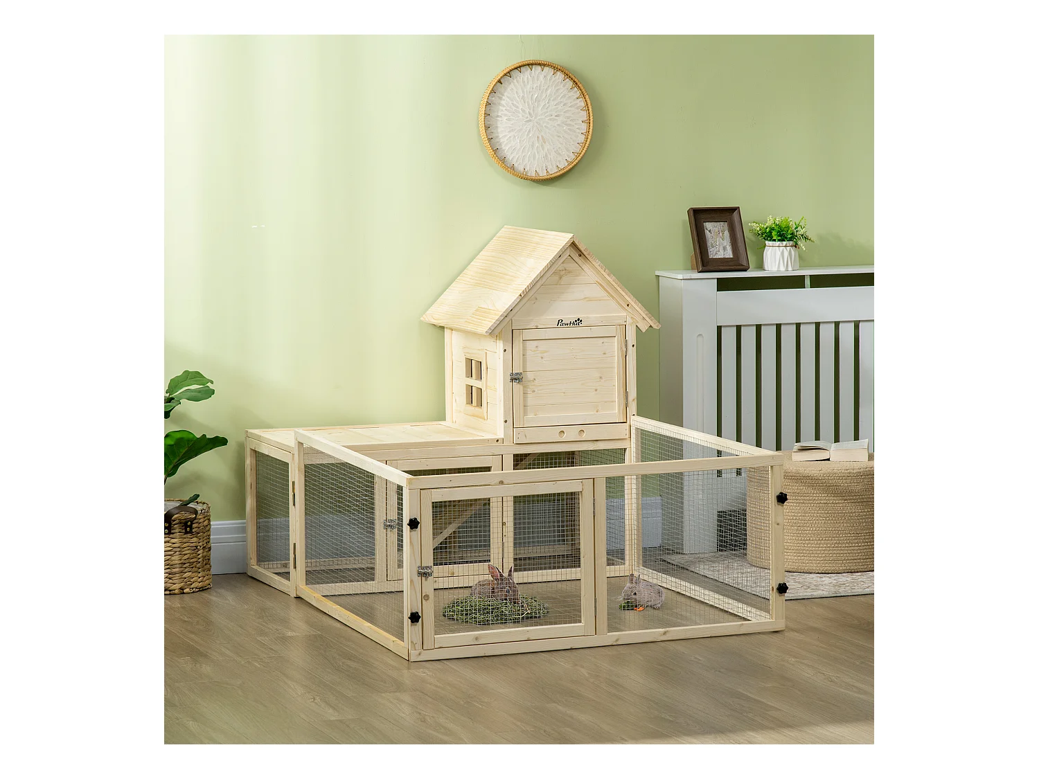 Conigliera per interno a 3 porte con vassoio estraibile e area esterna