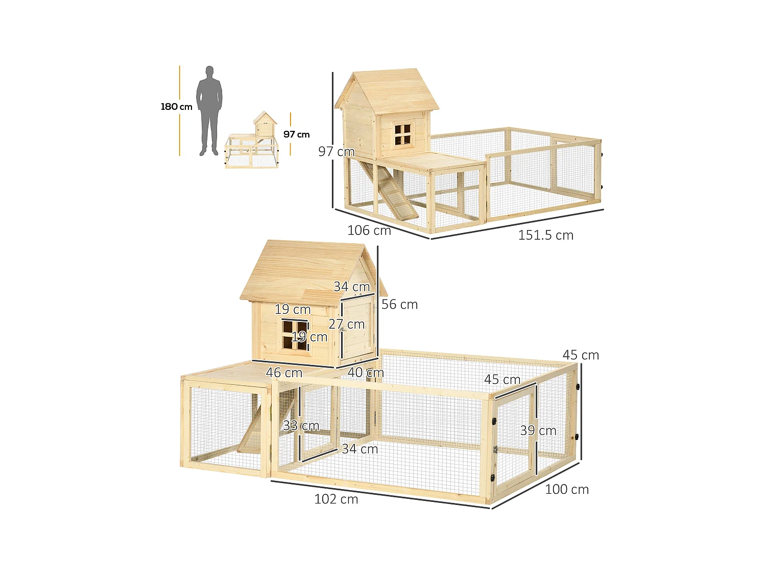 Conigliera per interno a 3 porte con vassoio estraibile e area esterna