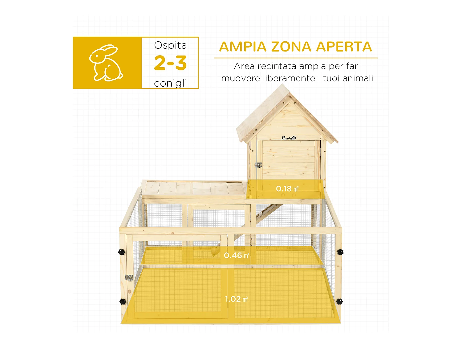 Conigliera per interno a 3 porte con vassoio estraibile e area esterna