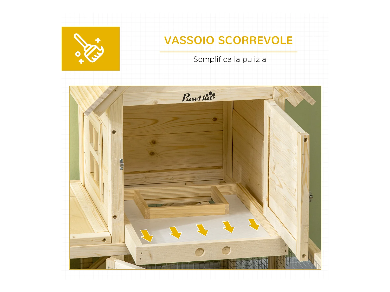 Conigliera per interno a 3 porte con vassoio estraibile e area esterna