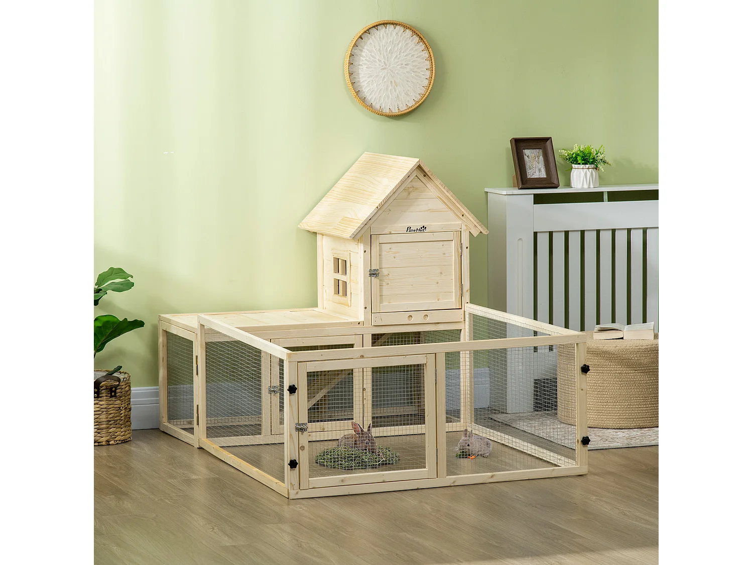 Conigliera per interno a 3 porte con vassoio estraibile e area esterna