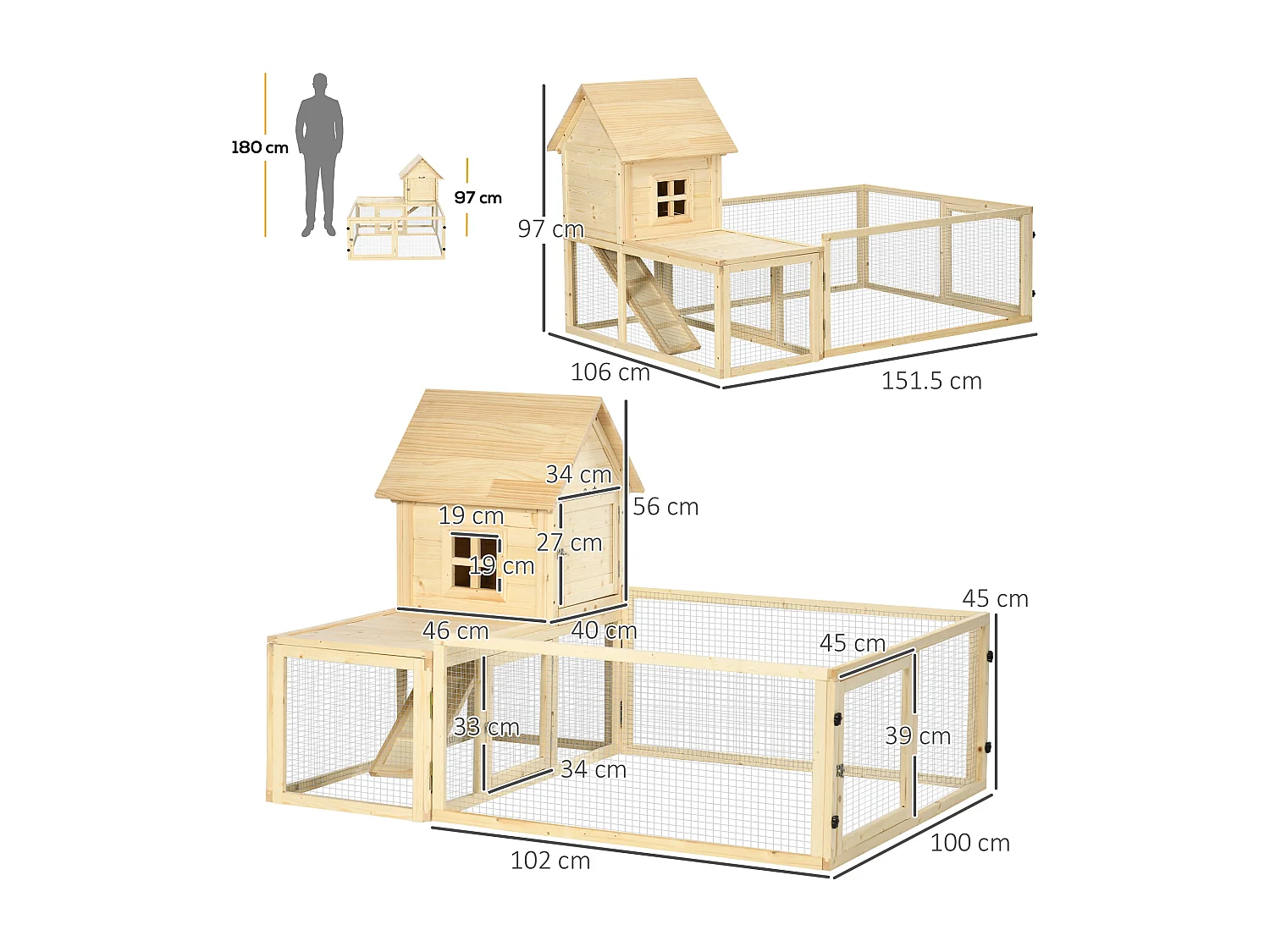 Conigliera per interno a 3 porte con vassoio estraibile e area esterna