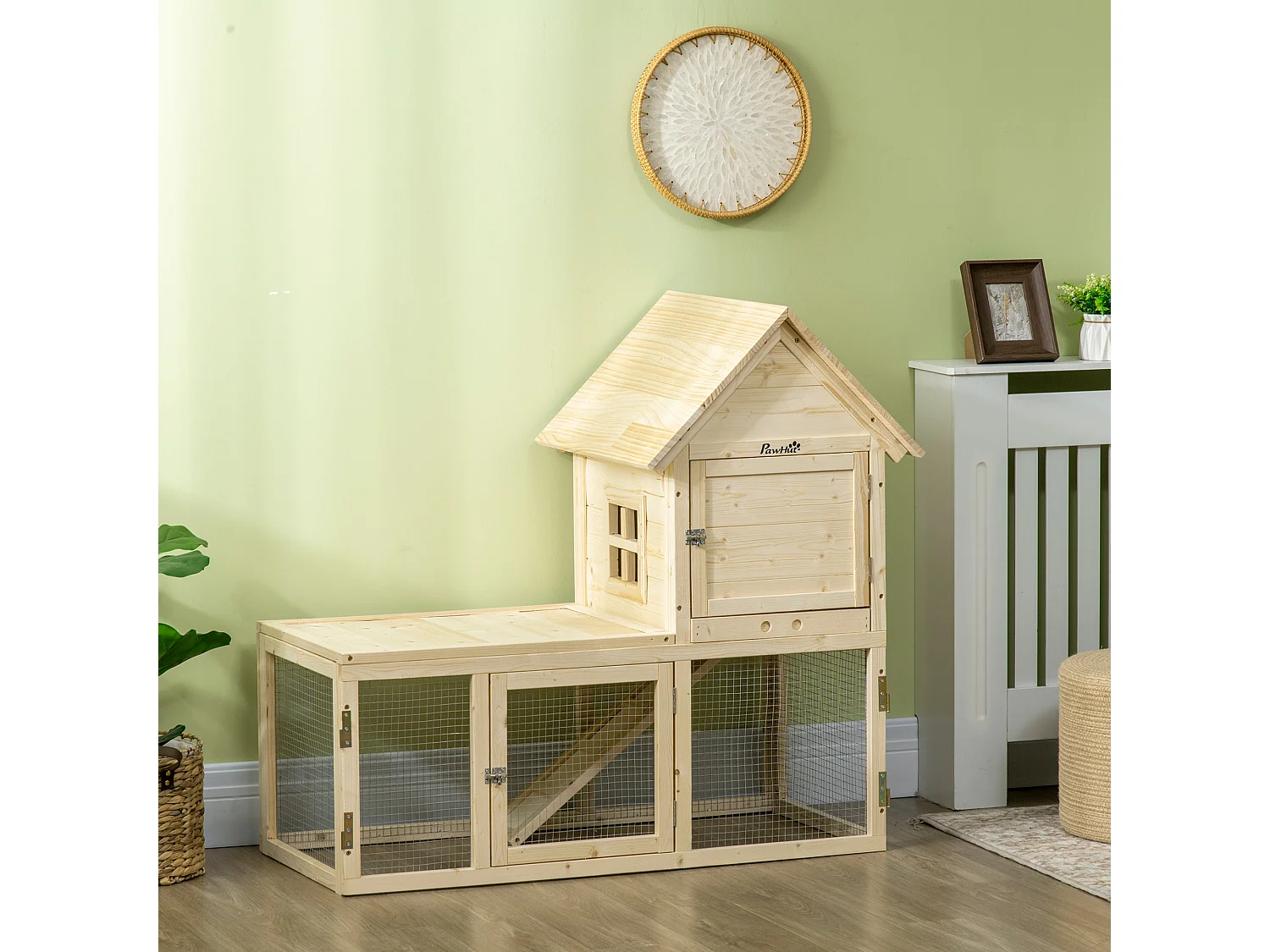 Conigliera per interno a 3 porte con vassoio estraibile e area esterna