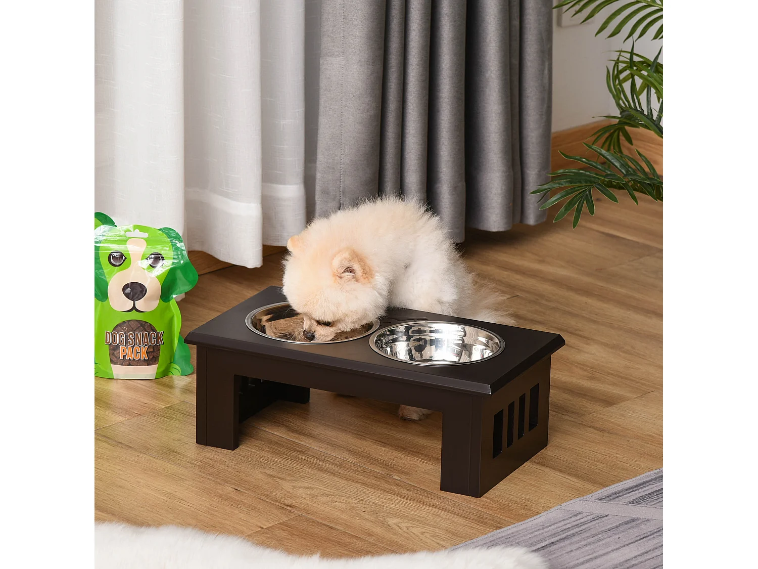 Ciotola rialzata per cani in acciaio inossidabile 2 piatti 58.4x30.5x25.4