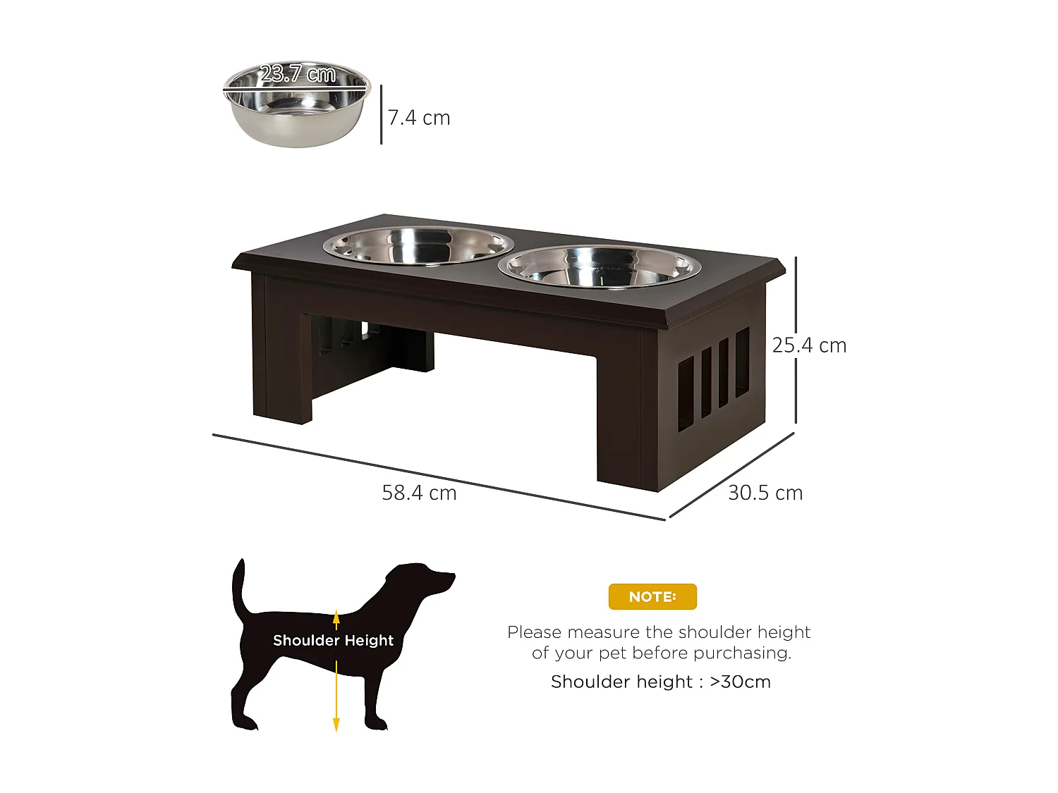 Ciotola rialzata per cani in acciaio inossidabile 2 piatti 58.4x30.5x25.4