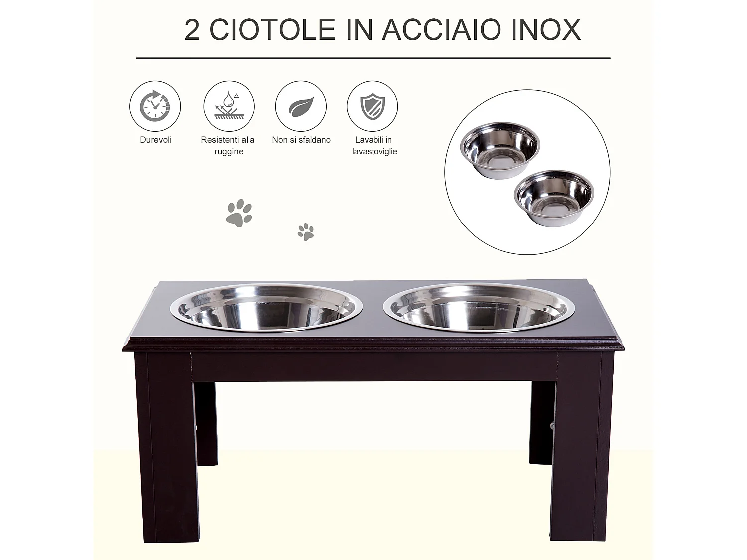 Ciotola rialzata per cani in acciaio inossidabile 2 piatti 58.4x30.5x25.4