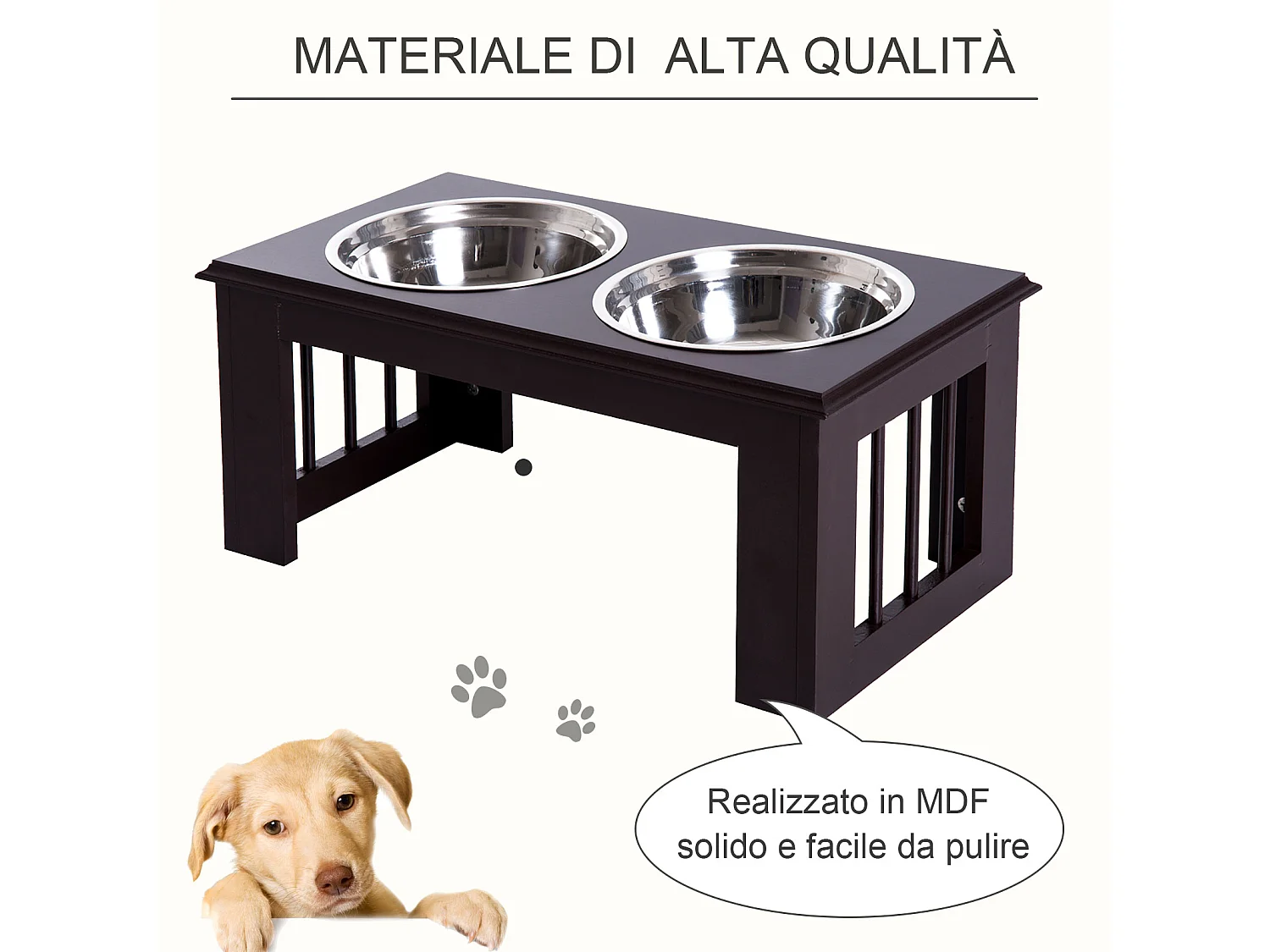 Ciotola rialzata per cani in acciaio inossidabile 2 piatti 58.4x30.5x25.4