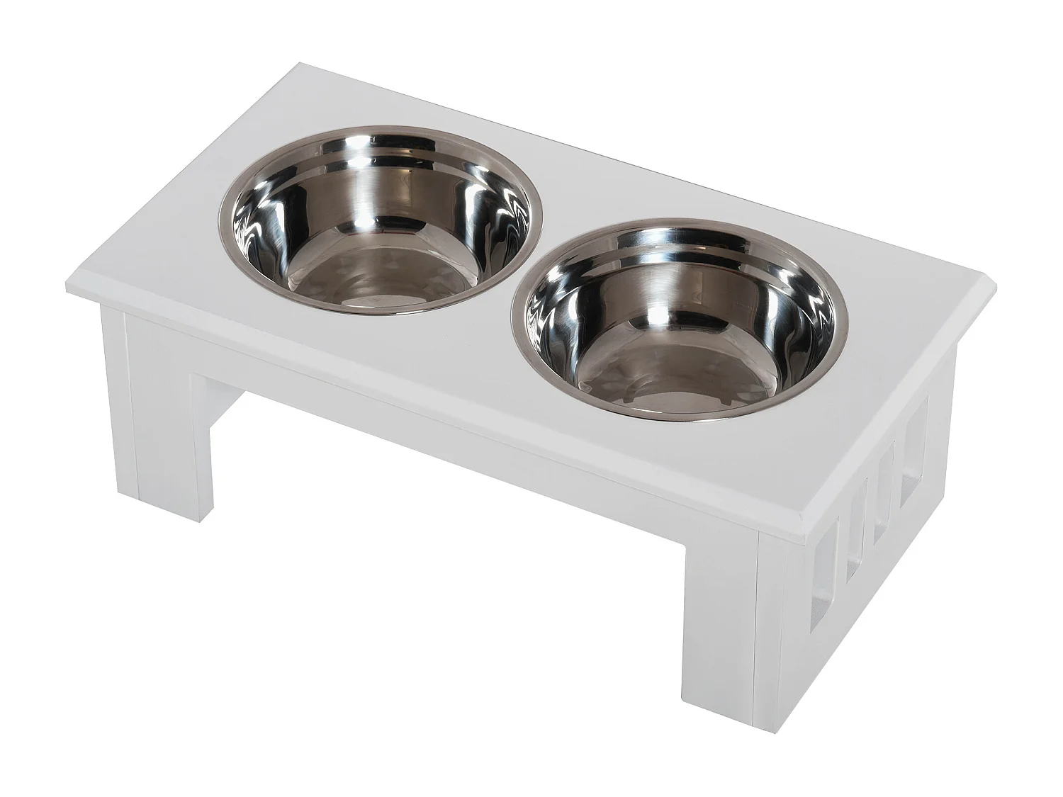 Ciotole rialzate per cani piccoli e taglia media in acciaio e mdf bianco