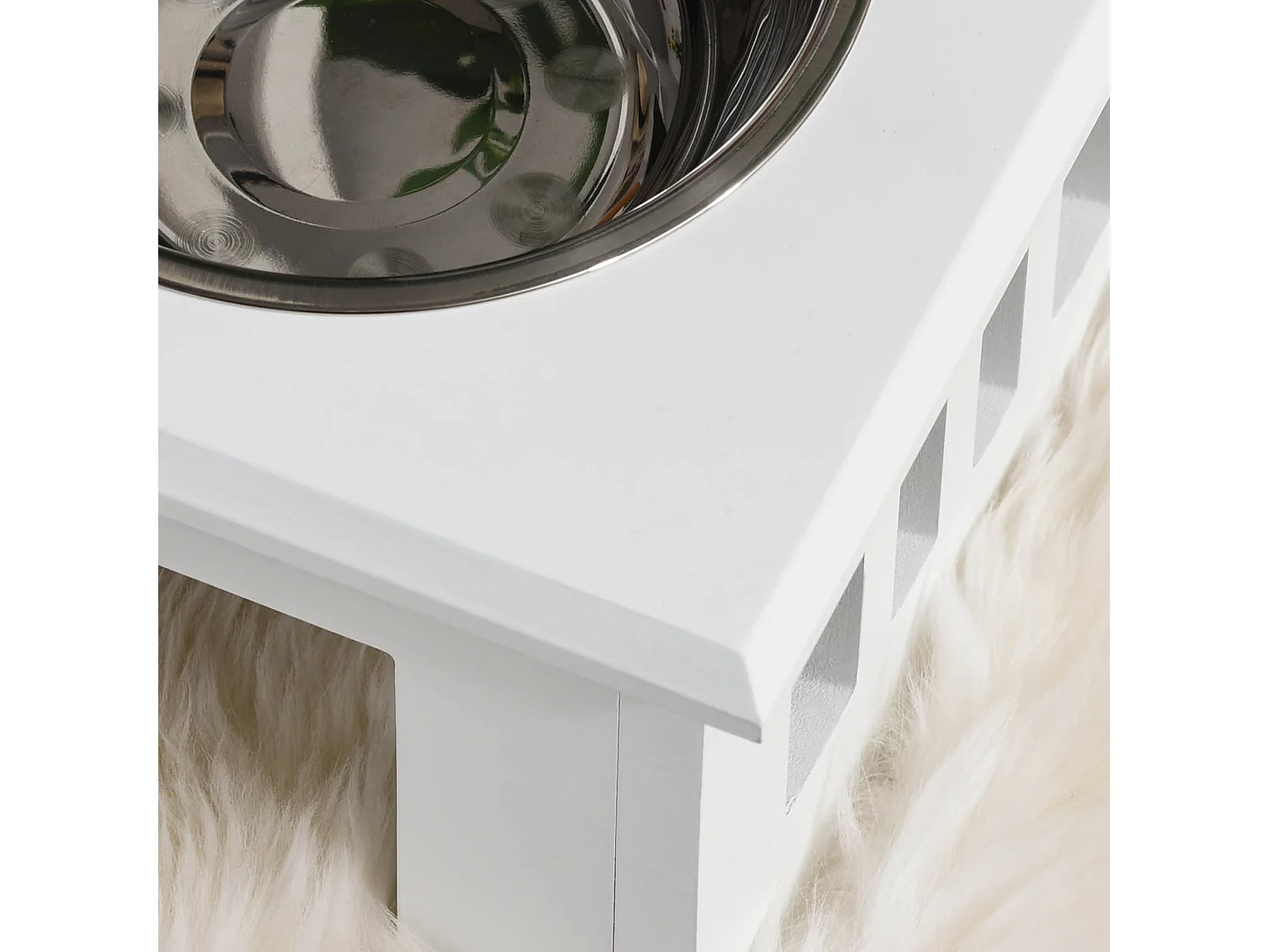 Ciotole rialzate per cani piccoli e taglia media in acciaio e mdf bianco