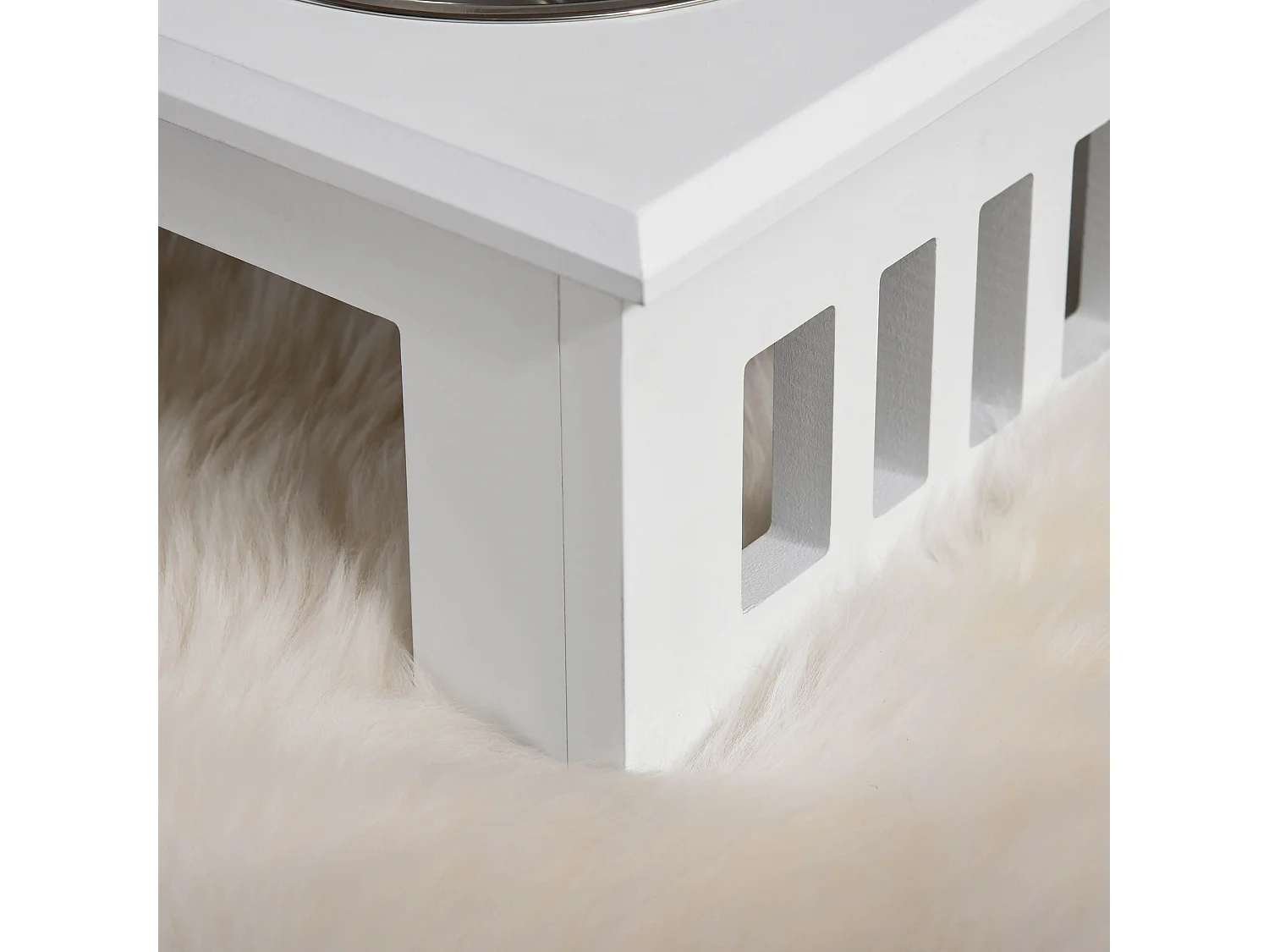 Ciotole rialzate per cani piccoli e taglia media in acciaio e mdf bianco