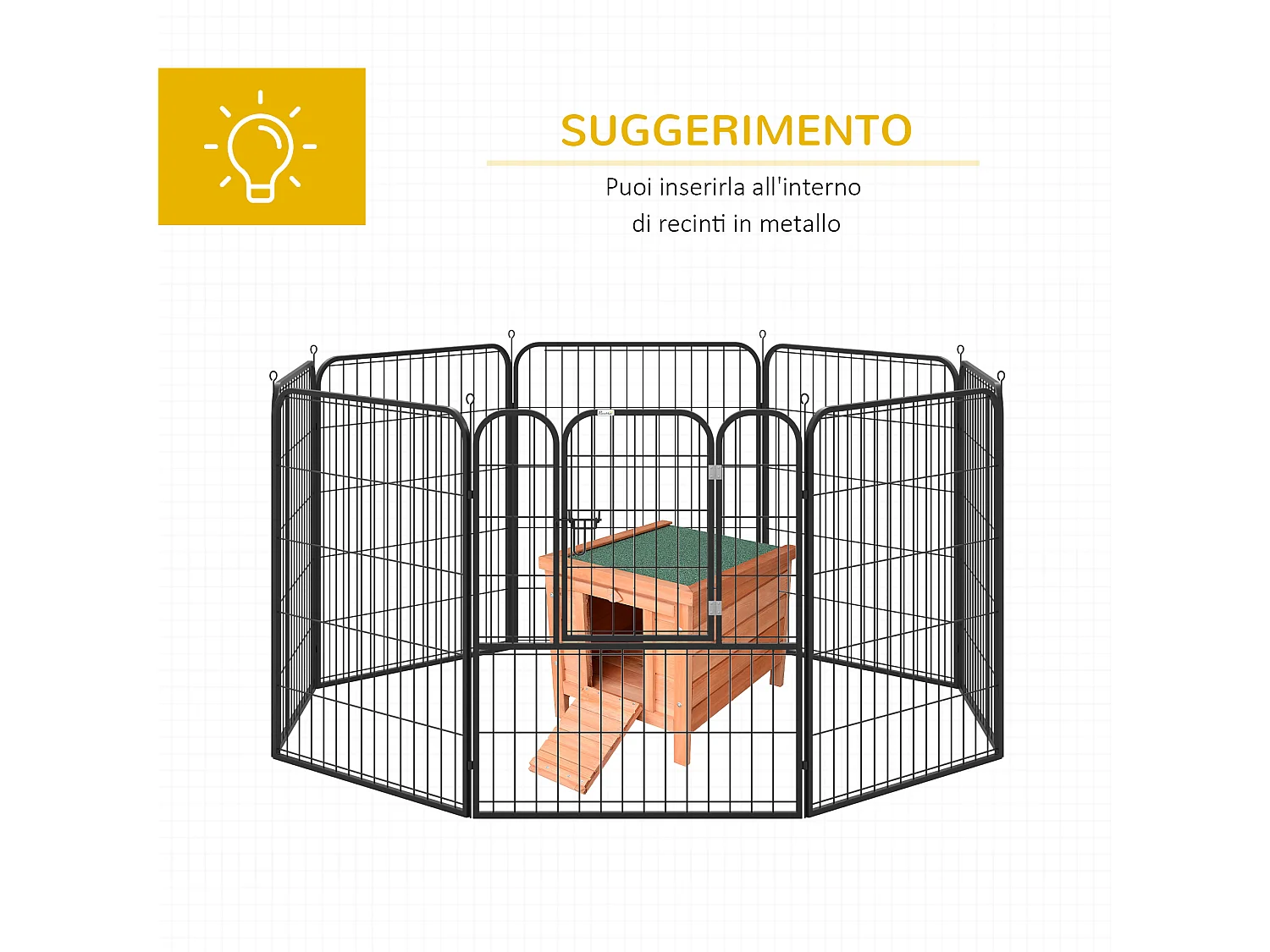 Gabbia per conigli con tetto in asfalto e rampa di accesso antiscivolo