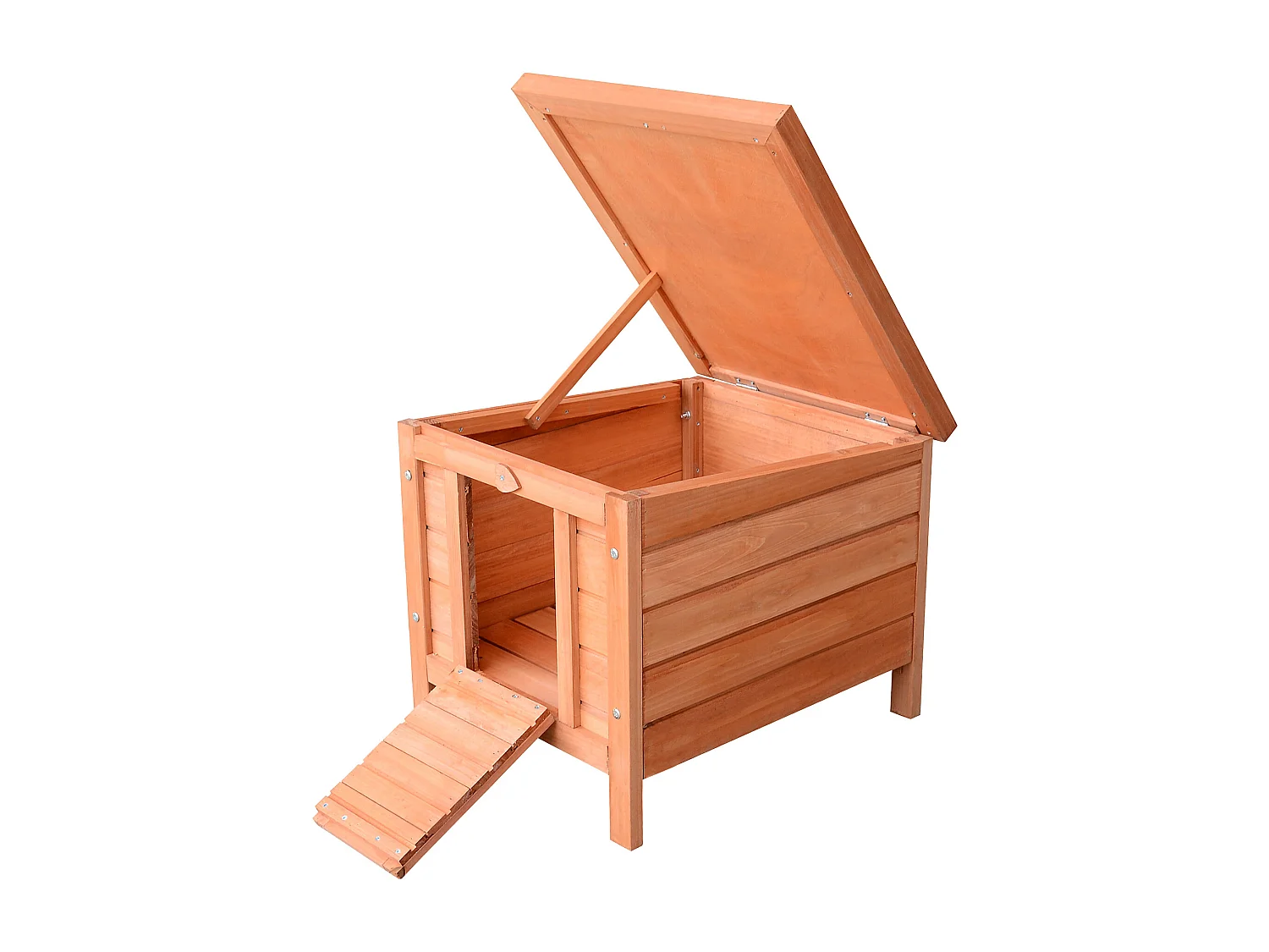 Gabbia per conigli con tetto in asfalto e rampa di accesso antiscivolo