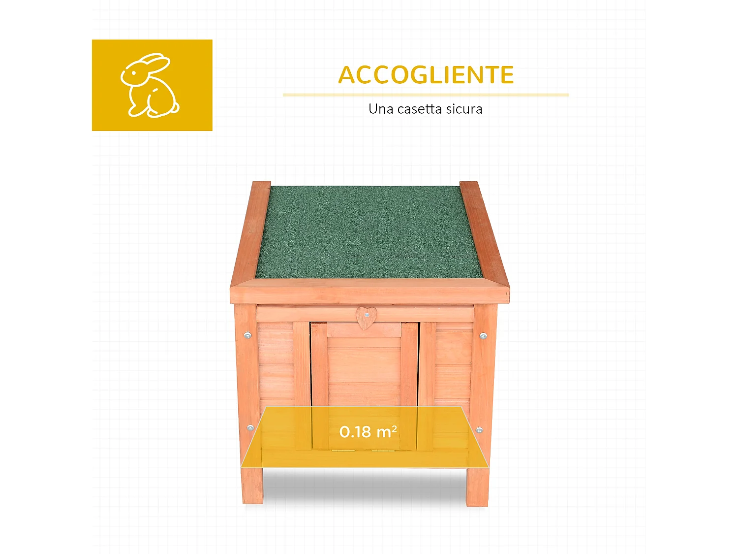 Gabbia per conigli con tetto in asfalto e rampa di accesso antiscivolo