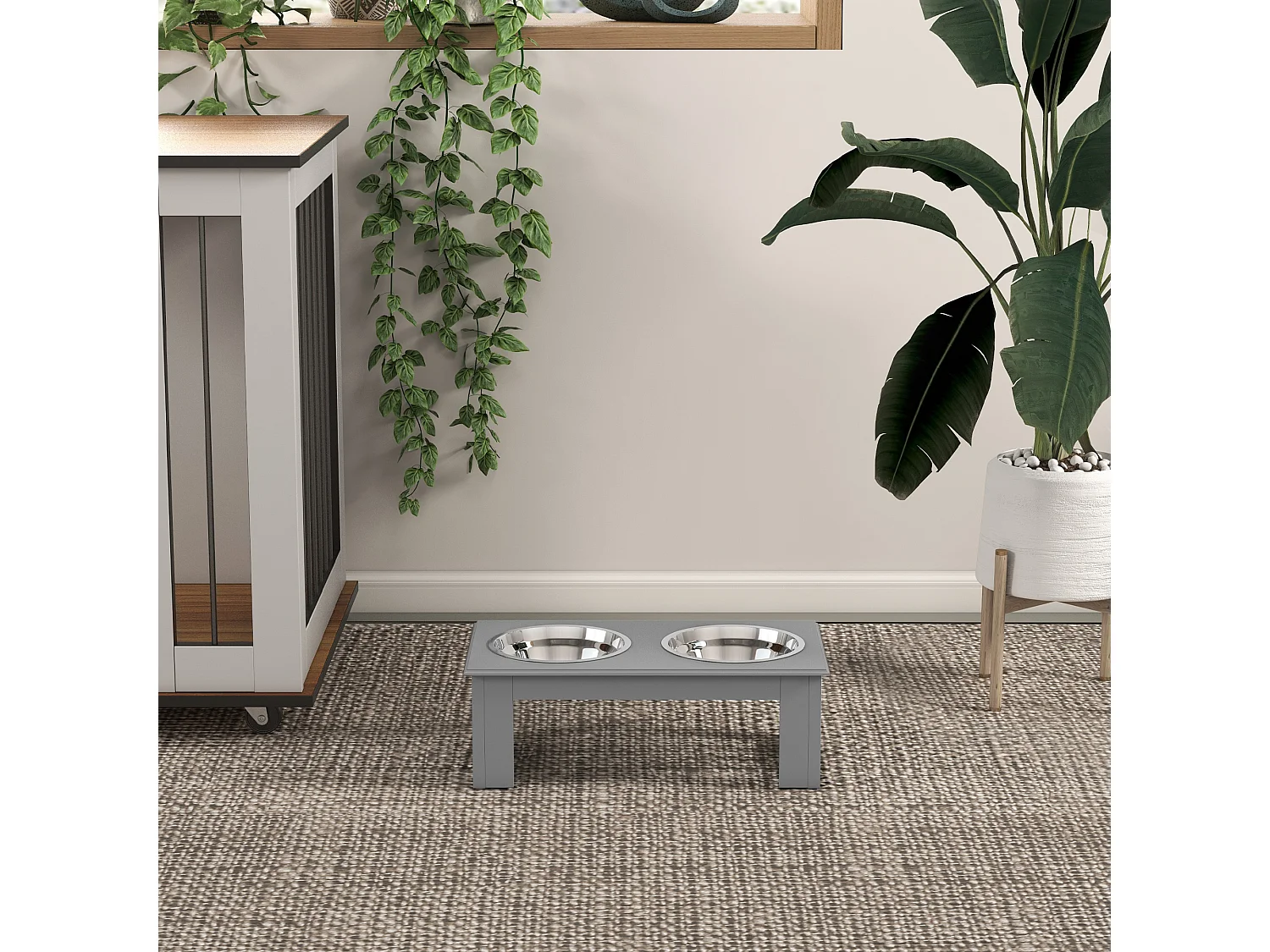 Ciotola rialzata per cani in acciaio inossidabile 2 scodelle grigio