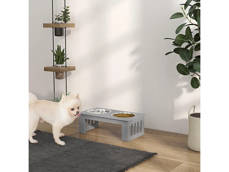 Ciotola rialzata per cani in acciaio inossidabile 2 scodelle grigio