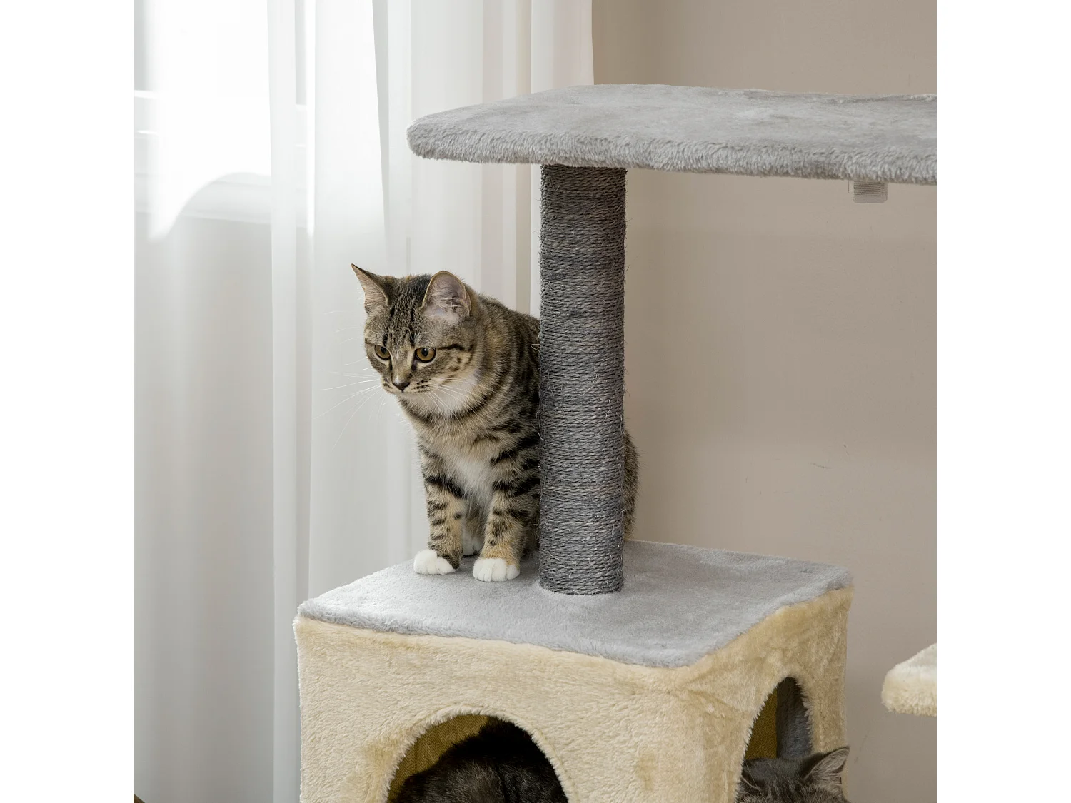 Tiragraffi per gatti alto 156cm con lettino, casetta e pali in sisal