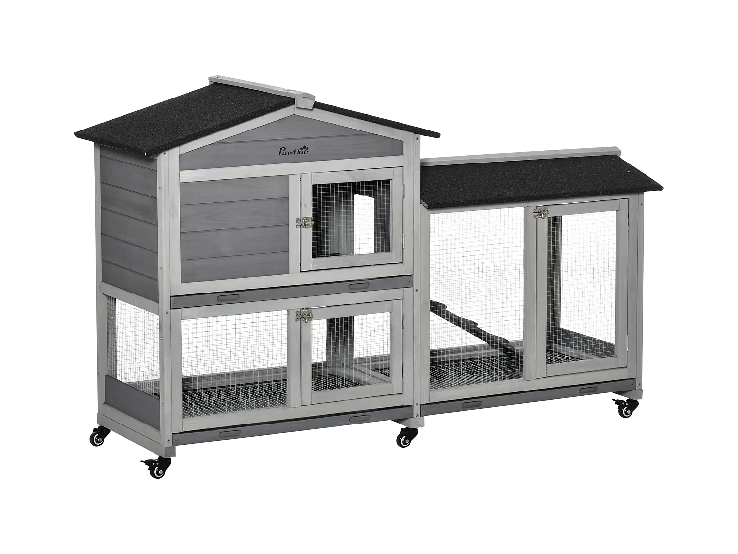 Conigliera a 2 livelli in legno e rete protettiva 157.4x53x99.5cm grigio