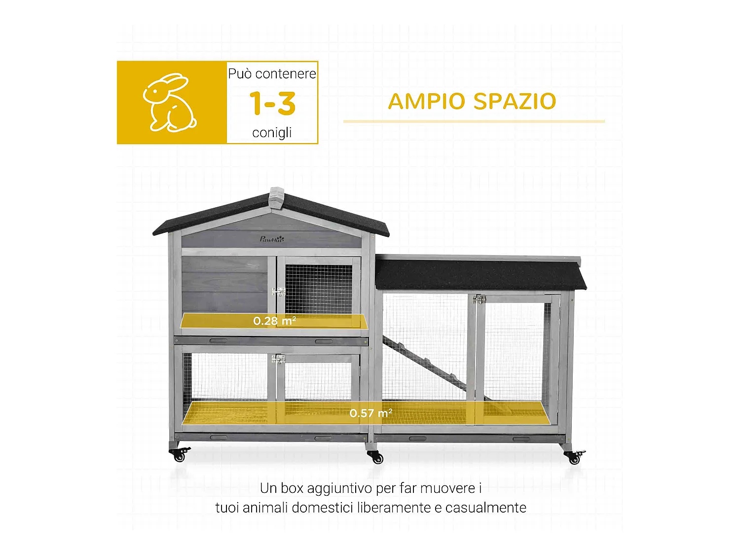 Conigliera a 2 livelli in legno e rete protettiva 157.4x53x99.5cm grigio