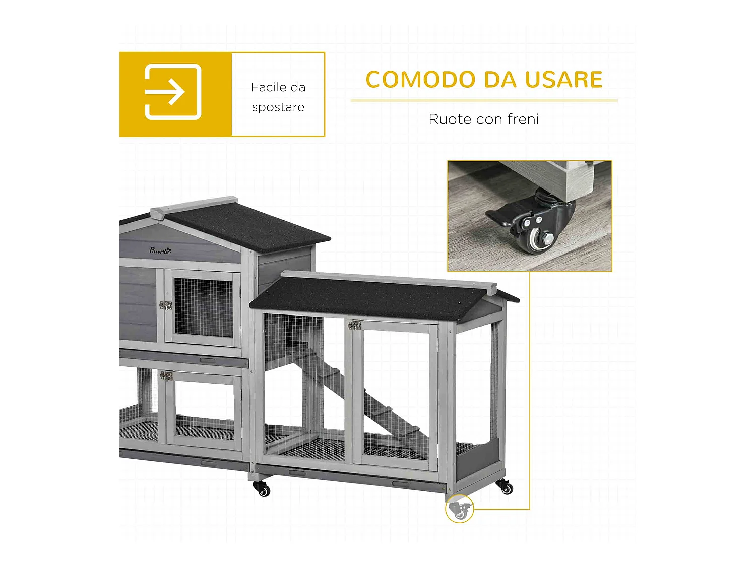 Conigliera a 2 livelli in legno e rete protettiva 157.4x53x99.5cm grigio
