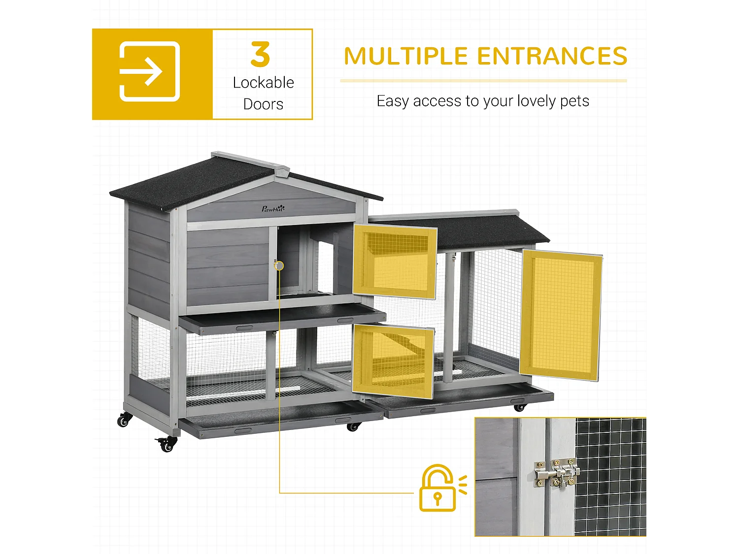 Conigliera a 2 livelli in legno e rete protettiva 157.4x53x99.5cm grigio
