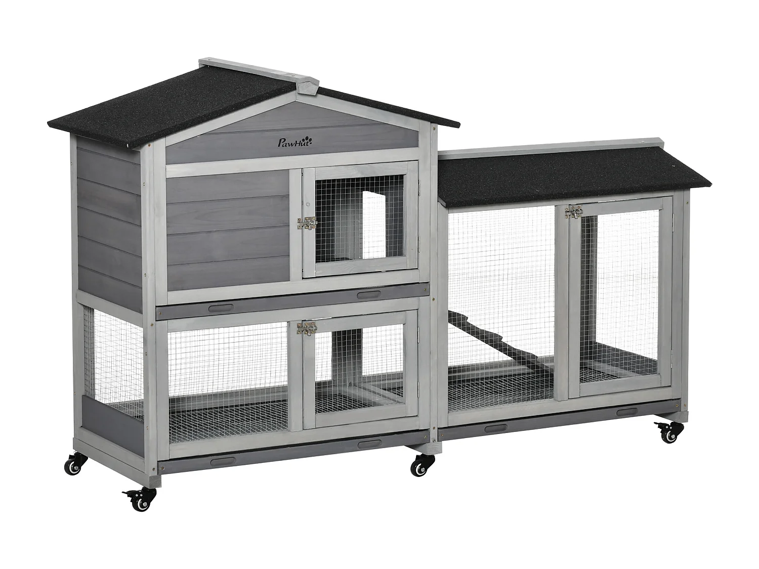 Conigliera a 2 livelli in legno e rete protettiva 157.4x53x99.5cm grigio