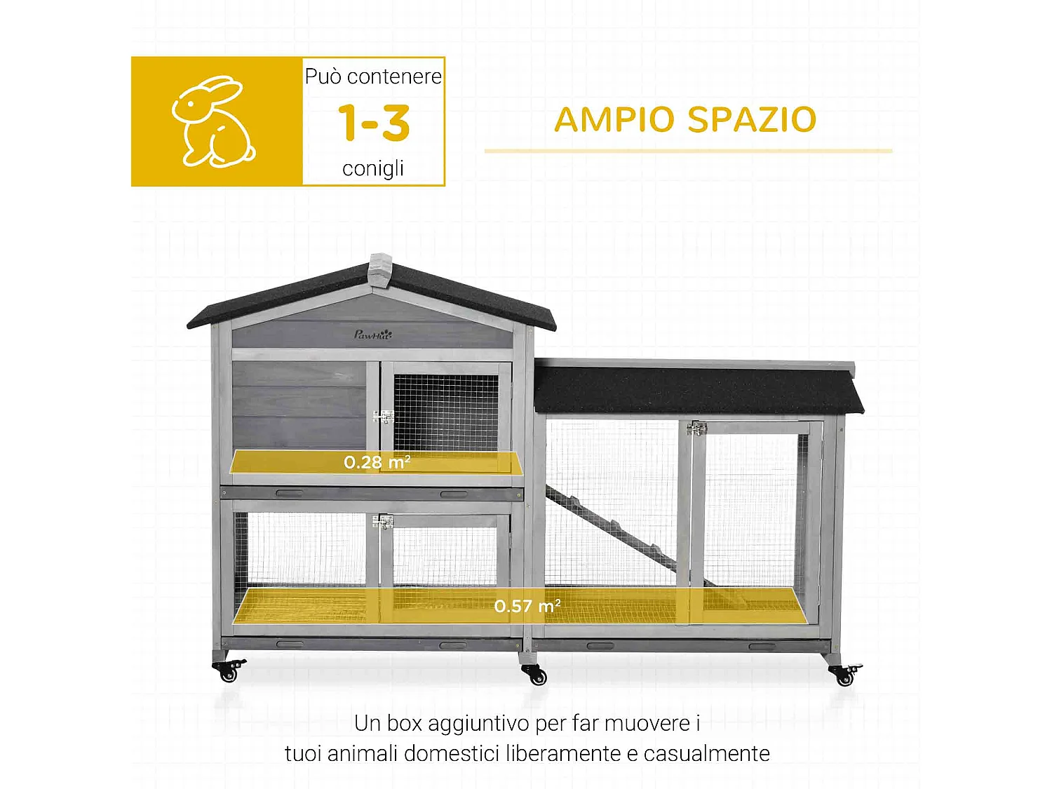 Conigliera a 2 livelli in legno e rete protettiva 157.4x53x99.5cm grigio