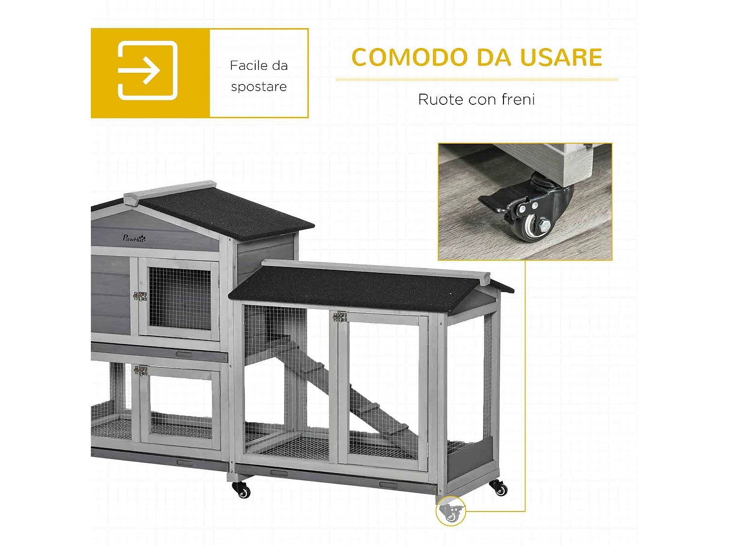 Conigliera a 2 livelli in legno e rete protettiva 157.4x53x99.5cm grigio