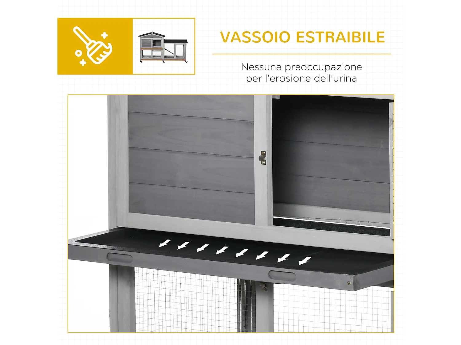 Conigliera a 2 livelli in legno e rete protettiva 157.4x53x99.5cm grigio