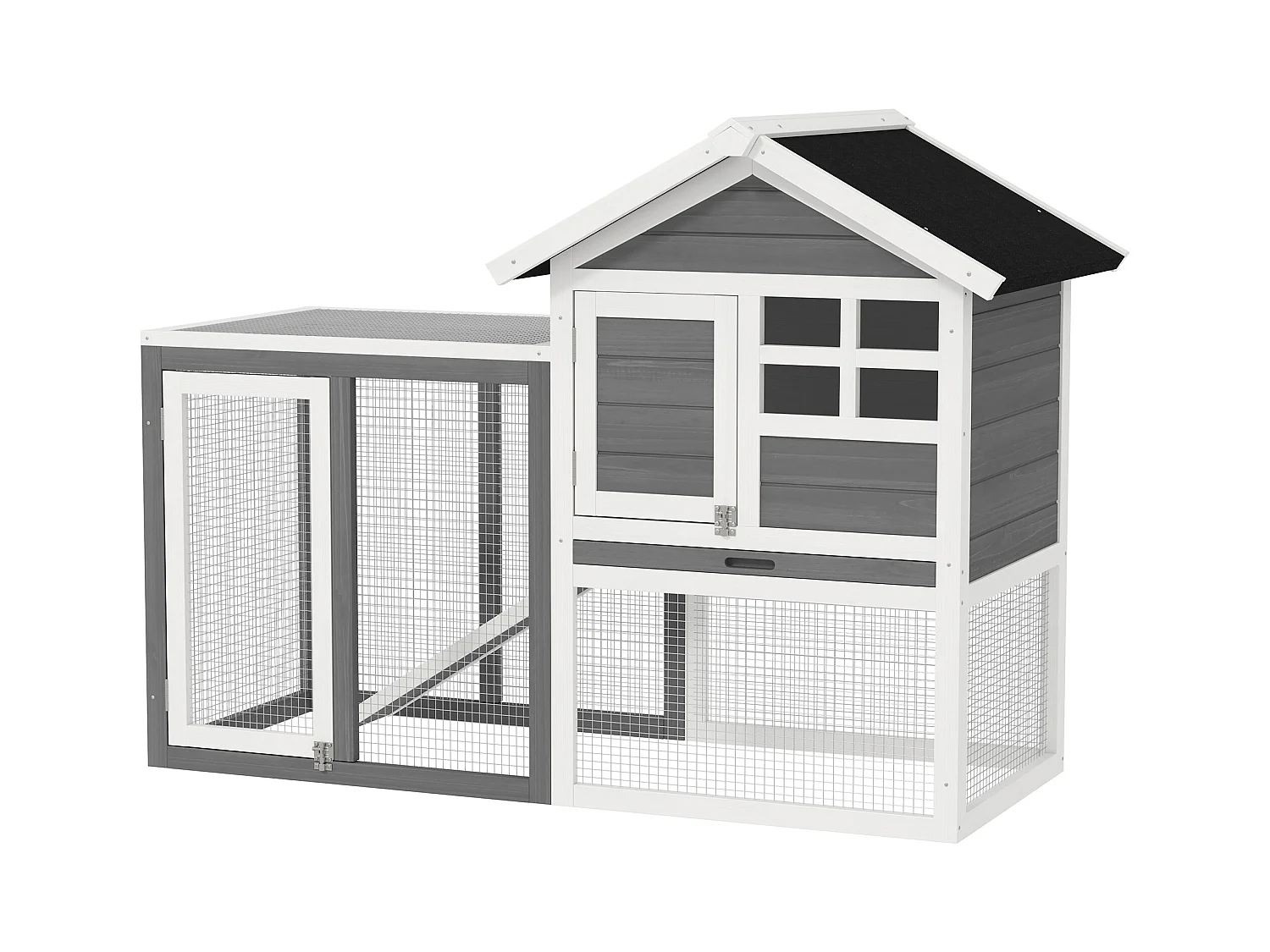Gabbia per conigli e roditori conigliera da esterno in legno grigio